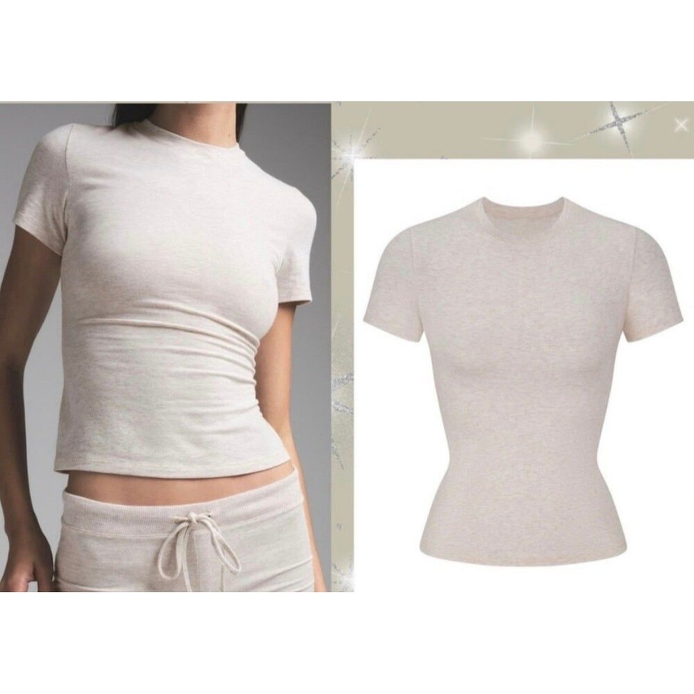 Skims Cotton Jersey Short Sleeve T-Shirt Oatmeal Heather
